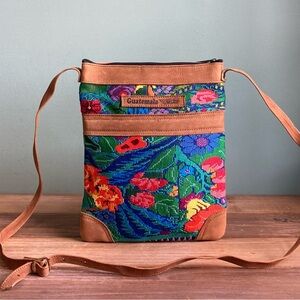 Handmade Leather and Huipil Crossbody Bag